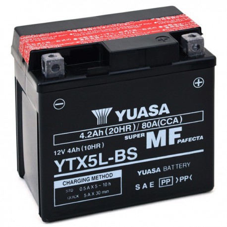 Batterie moto Yuasa 12V 4Ah sans entretien YTX5L-BS / GTX5L-BS