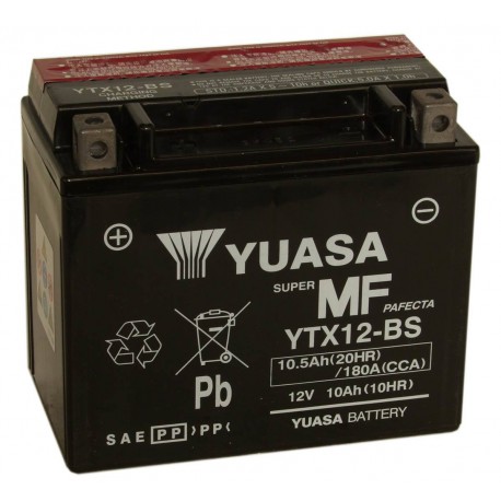 Batterie moto Yuasa 12V 10Ah sans entretien YTX12-BS / GTX12-BS