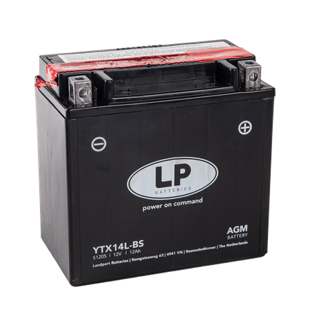 Batterie moto 12V 12Ah sans entretien YTX14L-BS / GTX14L-BS / YTX14-3