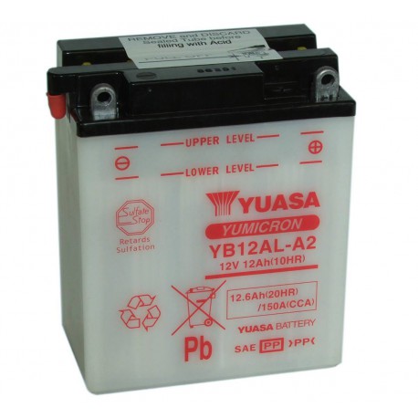 Batterie moto Yuasa Yumicron 12V / 12Ah avec entretien YB12AL-A2